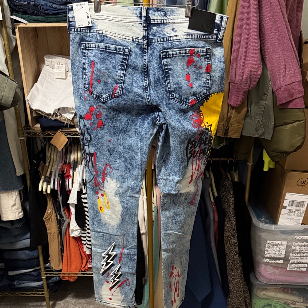 Rue21 Colorful Graphic Jeans 3 Pair Lot! 30x30, 34x30x 34x32. - Picture 4 of 7